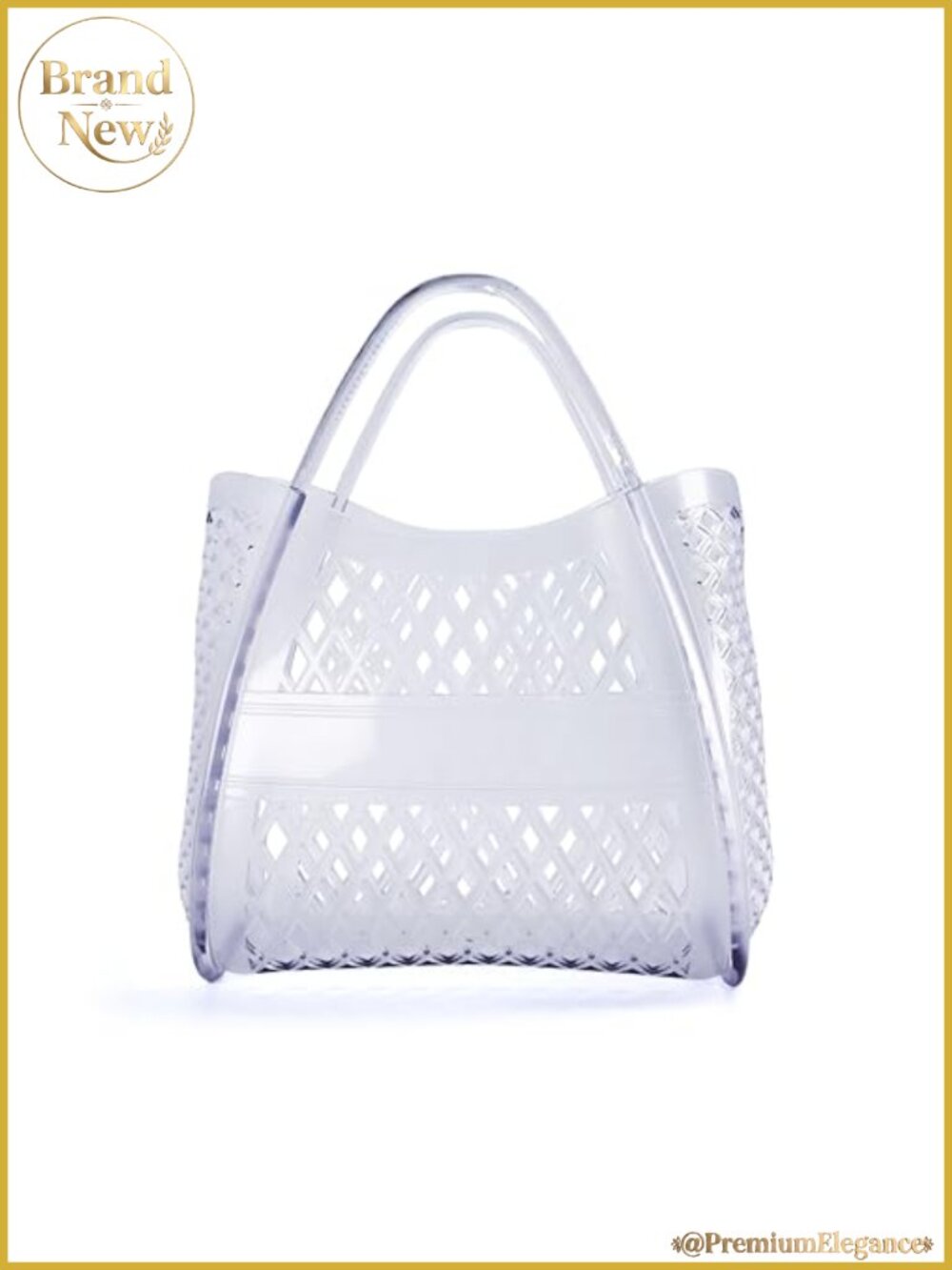 Clear PVC Jelly Tote Bag Women Waterproof Beach Purse Open Top Lattice Cutout